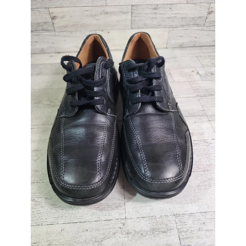Ecco Oxford Black Leather Shoes Lace Up Derby Casual Comfort Mens 9-9.5 Euro 43